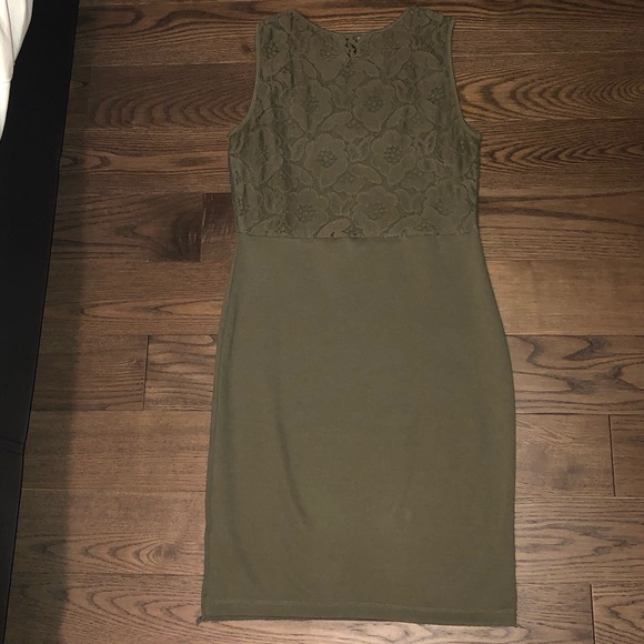 H&M Khaki Fitted Dress with Lace Back - Picture 2 of 3